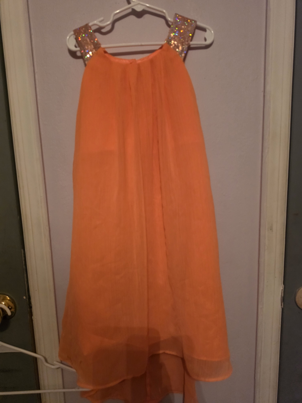 Orange Chiffon A-Line Dress with Sequin Straps